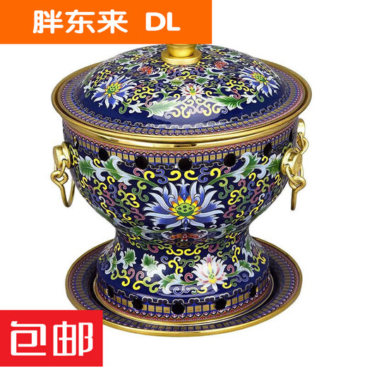 老北京火锅酒精炉家用纯铜珐琅锅小火锅加厚一人一锅 [蓝莲花]特厚304内锅19cm 304cm