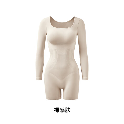 Courbe 2025 à manches longues à manches sombres sombres et à manches à manches longues Corps Forme de corps, des fesses serrées au ventre pour montrer le corps, collants à manches longues pour les femmes, peau nue [style à manches longues] L (127-150jin [Jin équivaut à 0,5 kg]))