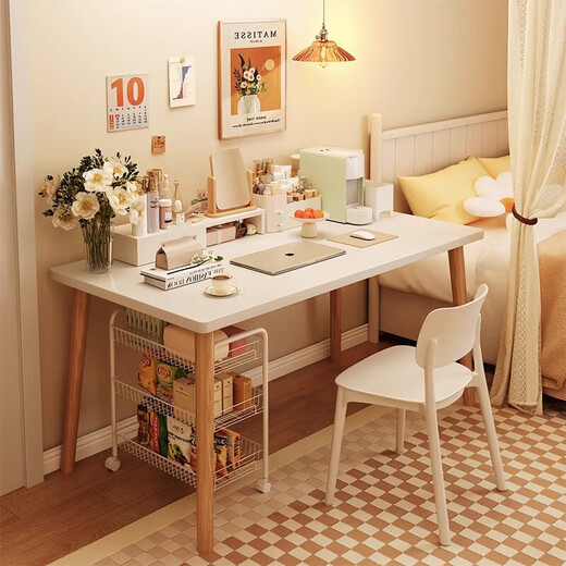 Table simple rental house computer table bedroom home girls small apartment study desk desk workbench bold table legs solid wood color 100*60cm