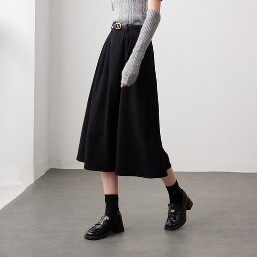 Sancai 2025 new winter high-waist skirt brushed A-line skirt slimming mid-length skirt large swing umbrella skirt for women classic black L 165/72A