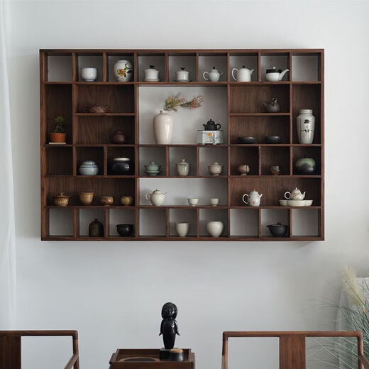 Fantasy black walnut Bogu rack wall storage rack old elm tea room storage square rack Duobao porcelain shelf old elm 37 grids
