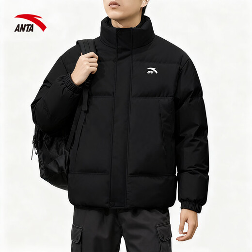 ANTA cotton-padded jacket for men 2025 winter new style stand-up collar windproof and warm thickened short black bread coat men's sports jacket men's windproof and warm cotton jacket basic black L /175