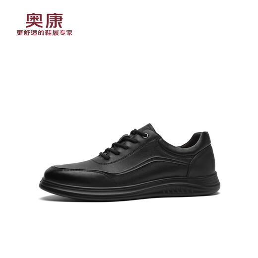 Aokang Men's Shoes 2025 Autumn Sports Leather Shoes Business Casual Work Commuting Casual Leather Shoes W Black 42