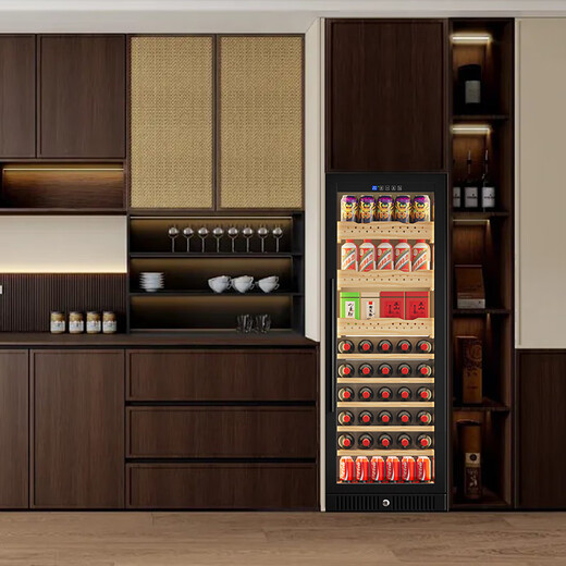 Chaocheng seamless fully embedded 1.45m high + double door air-cooled compressor red wine cabinet constant temperature wine cellar home ice bar tea cabinet fruit with lock embedded wooden full + 1.45m high 180L