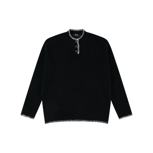 Zhi Sheng Ji Henley collar sweater men's autumn and winter American retro lazy style Korean style loose knitted sweater casual top black M