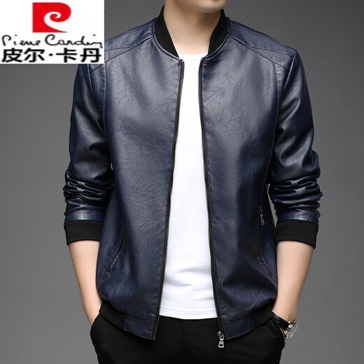 Pierre Cardin high-end men's spring thin genuine leather jacket Haining baseball collar leather jacket motorcycle jacket casual men's jacket black L 17090-110Jin Jin is equal to 0.5 kg