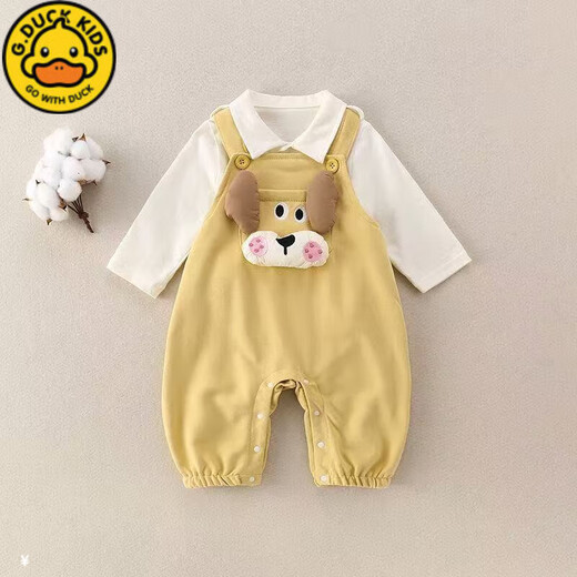 G.DUCKKIDS Little Yellow Duck Boys Overalls Autumn Cartoon New Infant Suit Children's Tops Baby Outer Wear Two-piece Set Blue Three-dimensional Rabbit Suspender Suit 80cm Recommended 8-12 Months