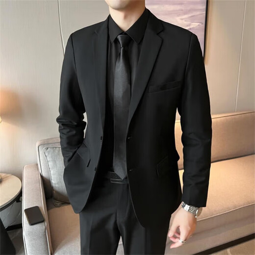 Lilan 2025 New Spring and Summer Suits Men's Jackets Business Casual Tops Groomsmen's Clothes Grooms Wedding Occupation 094 Pieces Black Suit+White Shirt+Trousers+XL Suitable for 120-145Jin Jin equals 0.5 kg