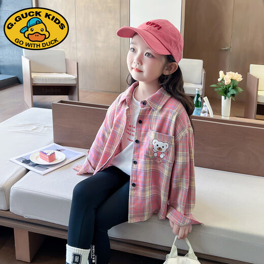 G.DUCKKIDS Little Yellow Duck Girls' Shirt Jacket Thin Spring and Autumn 2025 New Summer Sunscreen Children's Spring Clothing Spring Baby Check Bear Style Top 130 cm