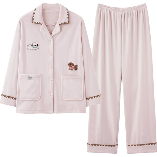 Princess Mark Autumn and Winter Couple Home Clothes Women's Cute Cartoon Island Velvet Pajamas Men's Warm Soft Thin Velvet Suit LYR1245-Running Puppy Island Velvet Women's XL