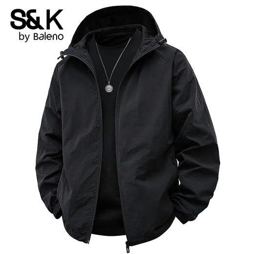 Baleno S&K Series Spring and Autumn Men's Jacket 2025 New Hooded Light Thick Jacket Outdoor Mountaineering Men's Black 2XL