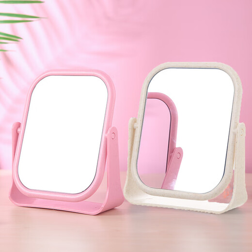 High-quality European desktop makeup mirror, simple high-definition double-sided rotatable makeup mirror, desktop standable small mirror, LED portable light-filling mirror, square off-white