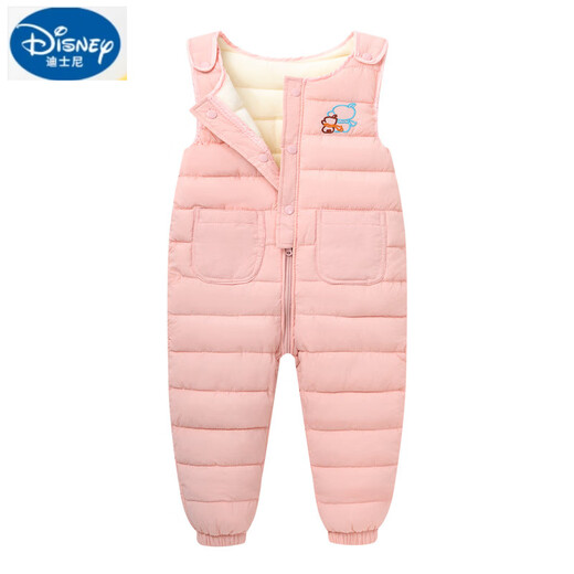 Disney (Disney) children's clothing for boys and girls, infants and young children, cotton quilted overalls, children's velvet thickened warm cotton jumpsuits, pink, 80cm, size 80 (suitable for babies 1-2 years old)