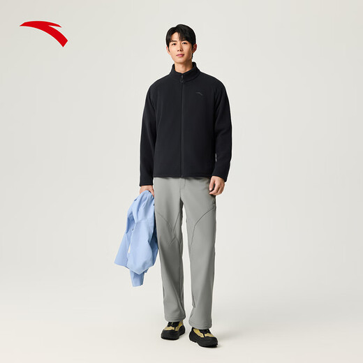 ANTA Fire Shell丨Polar Fleece Jacket Men's 2025 Autumn and Winter New Mountaineering Sports Jacket Jacket Liner Stand Collar Basic Black-3 XL