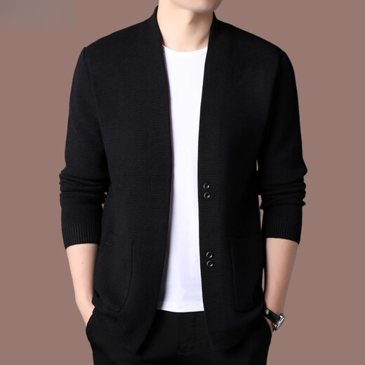 Ordos pure wool sweater men's knitted cardigan spring and autumn new casual outer wear solid color versatile men's sweater camel HYX-8918 M 165/M (weight 90-120)