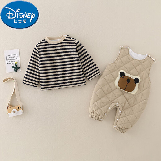 Disney (Disney) baby autumn and winter quilted split suit for men and women, thickened cotton jumpsuit, overalls, two-piece set for going out, gray, pure cotton lining, 73cm, suitable for 12-17 Jin Jin equals 0.5 kg