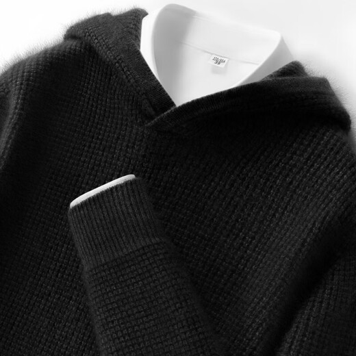 鄂尔多斯市产秋冬新款纯山羊绒衫男士连帽毛衣宽松加厚针织打底衫 旗舰1980 橄榄绿 2XL