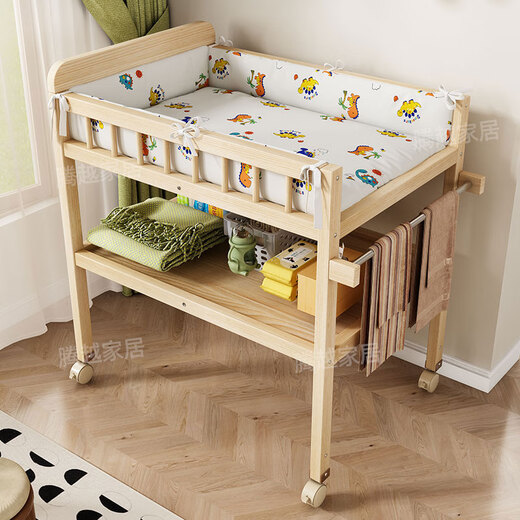 He Jiagong solid wood changing table removable nursing table bath massage multi-functional baby newborn baby touching changing table pure solid wood three-layer changing table + pink Mickey Mouse nursing pad