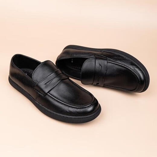 XO leather toe layer cowhide business casual leather shoes for men with soft soles, lazy slip-ons, Doudou Lefu men's shoes, black 41