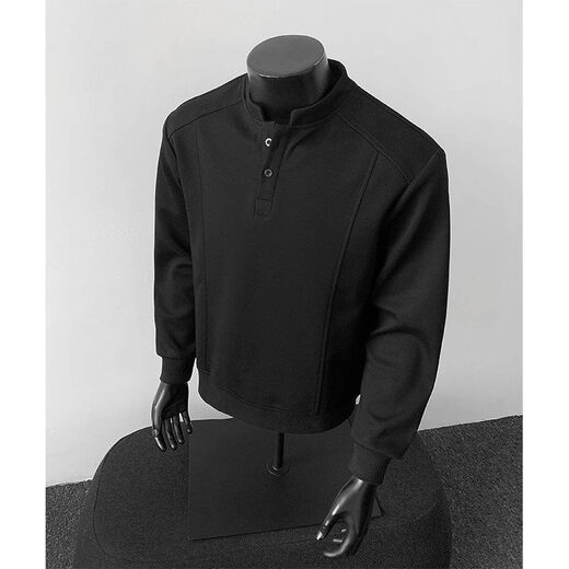 Vancl Eslite (VANCL) American Polo Henry shirt men's long-sleeved T-shirt spring and autumn trend cleanfit inner casual men's base sweatshirt black M