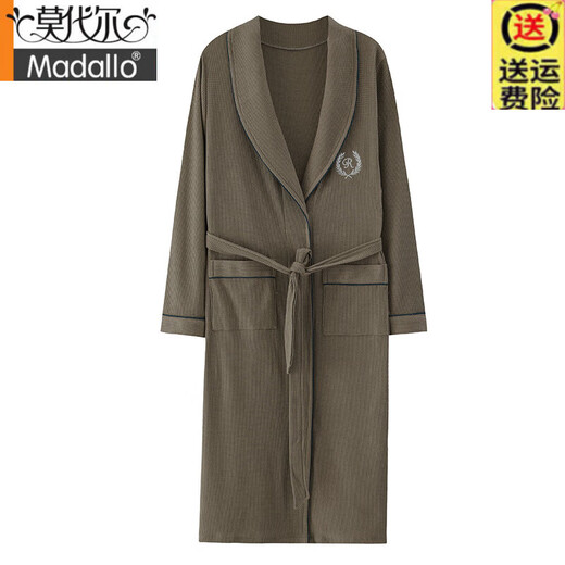 莫代尔华夫格浴袍男款春秋季纯棉中长款男士睡袍2025新款吸水一体式浴衣 LJ16822 M 【体重100-120斤】