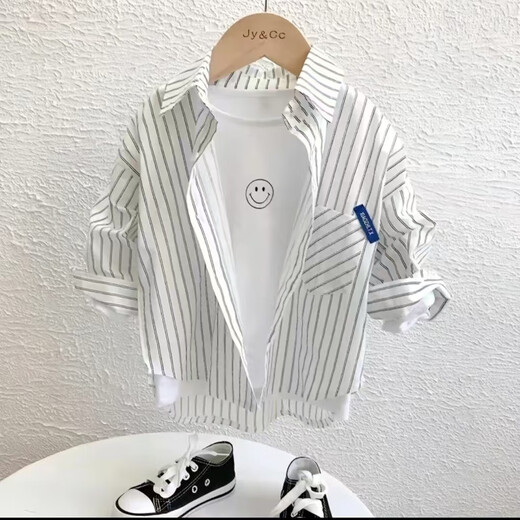 Children's shirts 2025 autumn striped baby shirts Korean version for small and medium-sized children early and early autumn fashionable p245 white size 90 recommended height 80-cm
