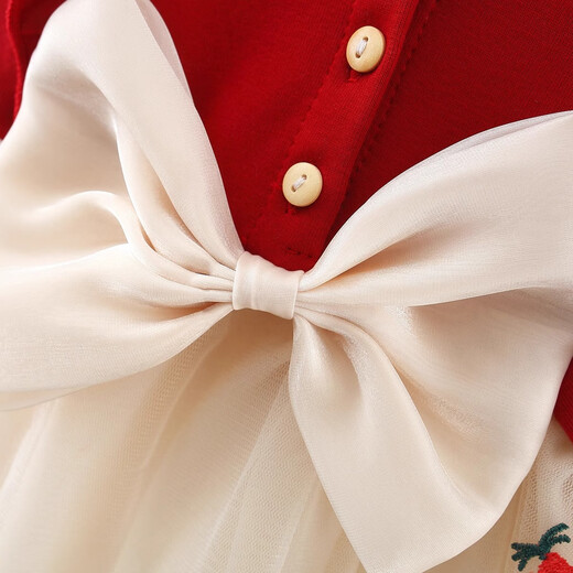 Xinnan girls red clothes autumn and winter New Year's Day Christmas one-year-old dress Chinese style hundred-day tutu skirt princess dress full moon dress red butterfly skirt gauze skirt long sleeves 80 yards