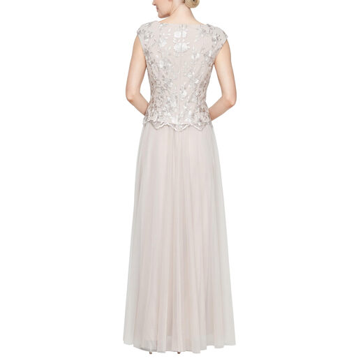 Alex Evenings Women's Long V-Neck Embroidered Mother of the Bride Dress Taupe 10