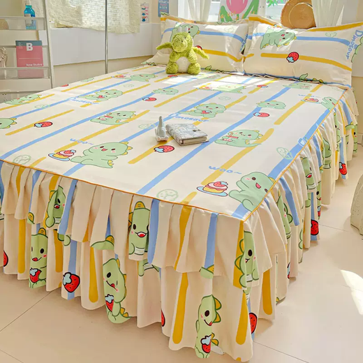 Yusenyi thickened pure cotton bed skirt single piece simple style double cotton fitted sheet cover with skirt bed cover bed apron cover blueberry cheese 120x200cm (bed skirt-pillowcase pair)