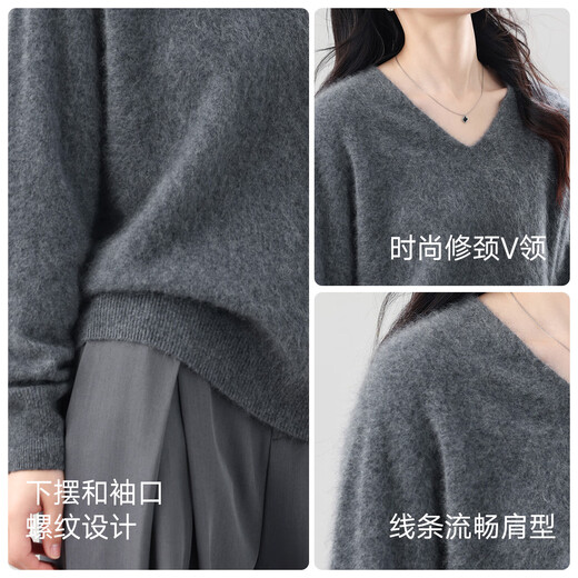 Musley Queen2025 Herbst Wolle Velvet Strickjacke für Frauen V-Ausschnitt Lose nahtlose weiche Feste Farbe Einfacher Pullover vielseitiger Pullover Ziegegrau Eins Größe