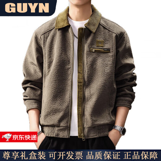 GUYN High-End Brand Men's American Retro Corduroy Jacket Men's 2025 Autumn Lapel Loose Casual Jacket Men's Army Green Army Green 2XL 185