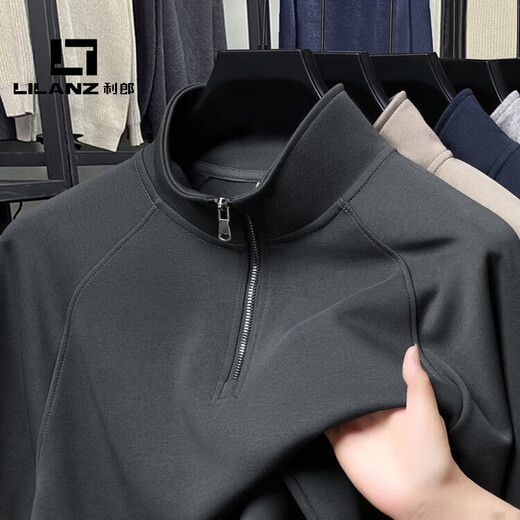 LILANZ official spring men's sweatshirt half-zip stand collar cotton clothes men's casual T-shirt men's jacket flagship official black 4XL