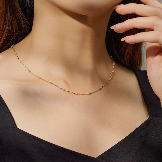 Meluxe 18K gold necklace plain gold chain flash car flower necklace fashion set chain birthday gift for girlfriend, about 2.5g (0.1g)-45cm