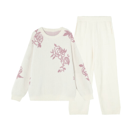 Embry Rose Song Yi Same Style Half Velvet Pajamas Women's Autumn and Winter Home Wear Set Milky White CRM L