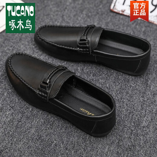 
Woodpecker Wenzhou leather shoes formal wear trendy autumn lightweight men's lof bean shoes simple Korean style non-slip men's shoes small leather shoes D878 black-brand flagship 39