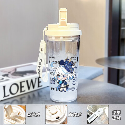 Der Wasserbecher von Xianggeng Bird Genshin Impact Naxida Girls, die hochwertige Sportstudenten mit großer Kapazität, männliche und weibliche Plastik-Anti-Fall-Strohhalm BXAO15941 DADA Sandou Design [500 ml weiß] begleitet