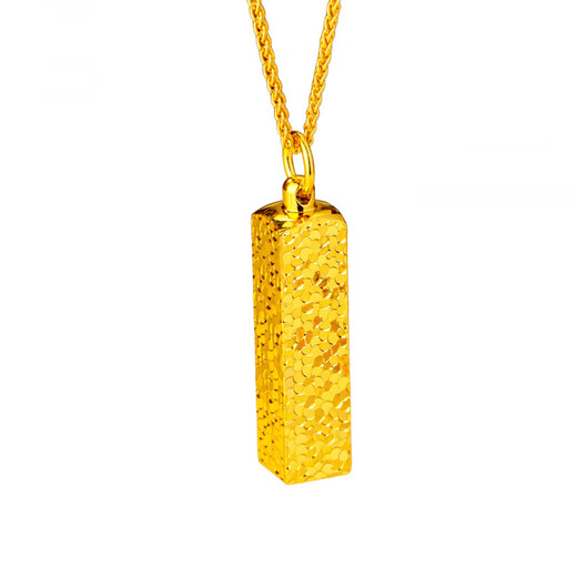 KZD Old Phoenix 999 Pure Gold Exploding Crushed Ice Square Lai Cai Small Square Bar Pendant Women's Fashion Crushed Ice Square Necklace Pendant (excluding chain) about 16 grams