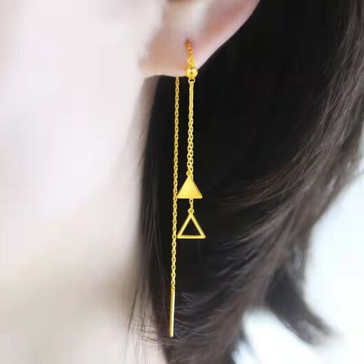 Xingu 18K gold hollow geometric long ear wire temperament gold triangle 999 tassel earrings imitation foot gold earrings for women rhombus ear wire