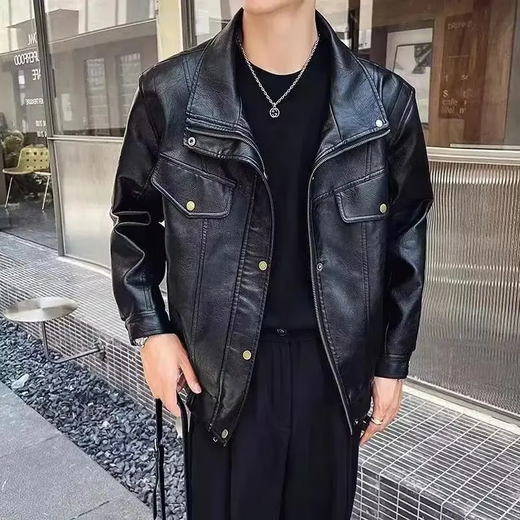 Bo Tan Spring and Autumn Motorcycle Suit Men's Loose Ins Trend Korean Version Trendy Handsome Men's Handsome Youth Leather Jacket Main Picture Model Y1016 (Morino Y1016) 2XL