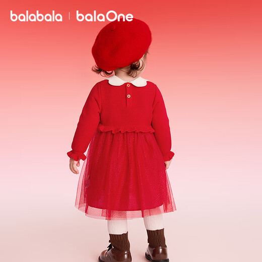 Balabala children's clothing girls' dress mesh knitted princess red New Year's greetings dress girls' spring skirt