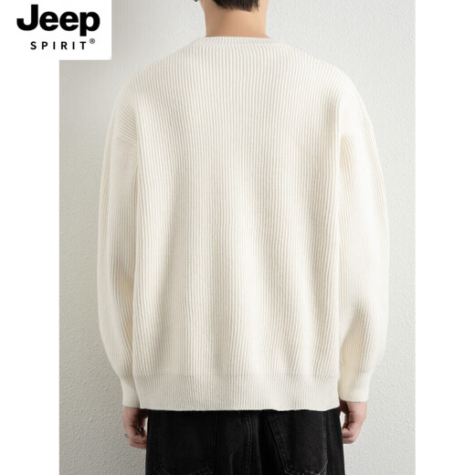 JEEP SPIRIT Jeep sweater men's new autumn and winter loose round neck white sweater with sweater for boys Henry shirt handsome WE25621 white M recommended 95-115Jin Jin equals 0.5 kg