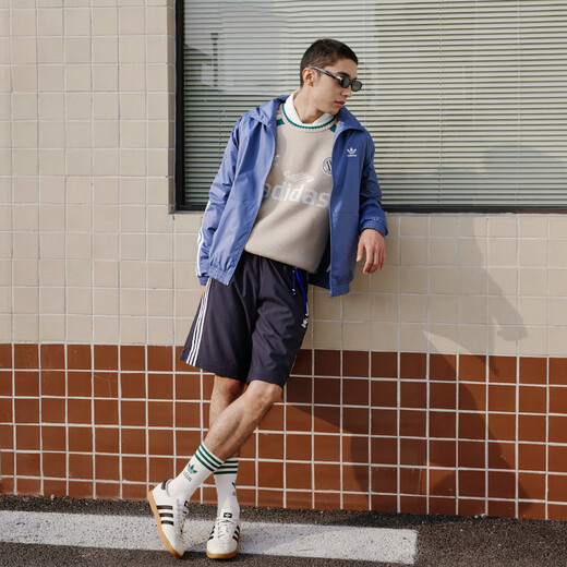 Adidas casual simple three stripes woven stand collar jacket men's autumn Adidas clover dark blue (recommended to choose one size up) M