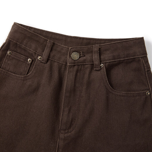 ELLE KIDS children's clothing autumn girls' casual pants retro fashionable Keluli brown coffee color versatile loose straight denim trousers