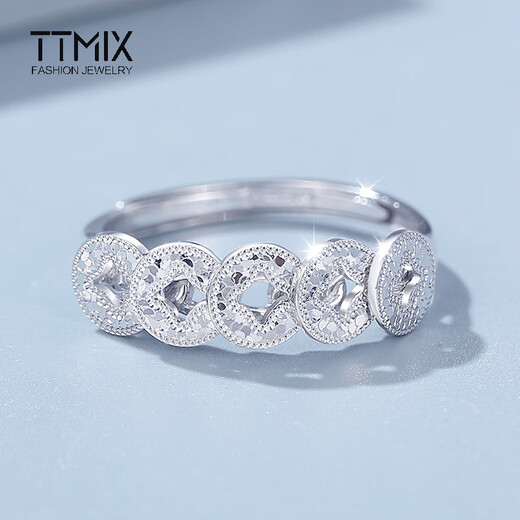 TTMIX Five Emperors' Money Platinum Ring Crushed Ice Ice pt950 Platinum Ring Platinum Live Mouth Women's Ring Birthday Gift 3.7-3.9g