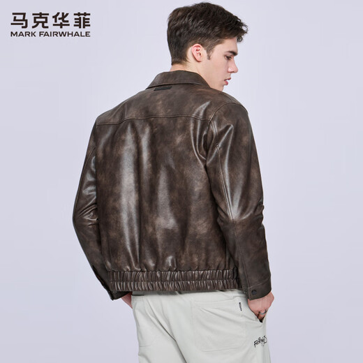 Mark Huafei пуховик из искусственной кожи с лацканами, мужская осень и зима 2025, новая высококачественная повседневная кожаная куртка в стиле ретро 7007 кофейного цвета 303 M 170