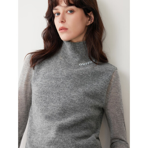 ELLE French Sheep Alpaca Gray Sweater Women's 2025 Winter New High Neck Design Knitted Sweater Light Gray S