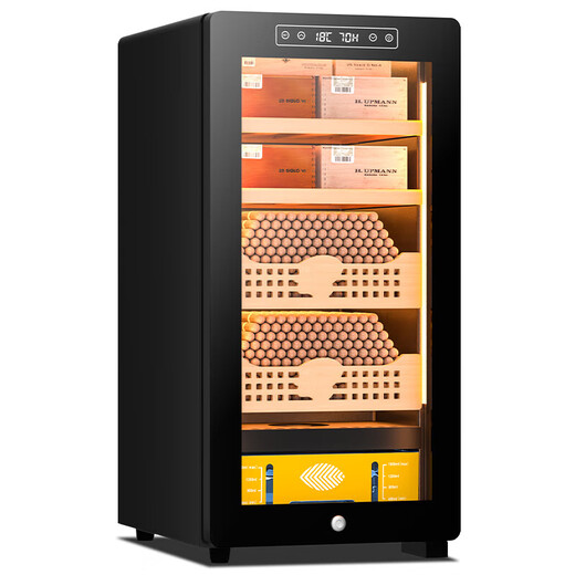 Kelong 36C cigar cabinet, constant temperature and humidity, mellow aroma, natural cedar wood shelf, compressor, precision refrigeration, anti-fog tempered glass door, air-cooled partitioned storage, household cigar cabinet, 39C elegant black box, nude maintenance + compressor refrigeration + cedar wood cigar basket