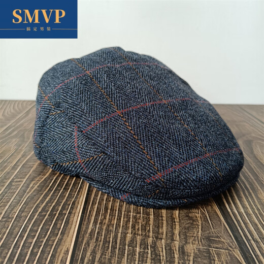 SMVP Shelby Hat British Derby Tweed Peaked Cap for Men and Women Spring and Autumn Flat Top Covered with Antique Plaid Couple Versatile Blue M L (58-60c)