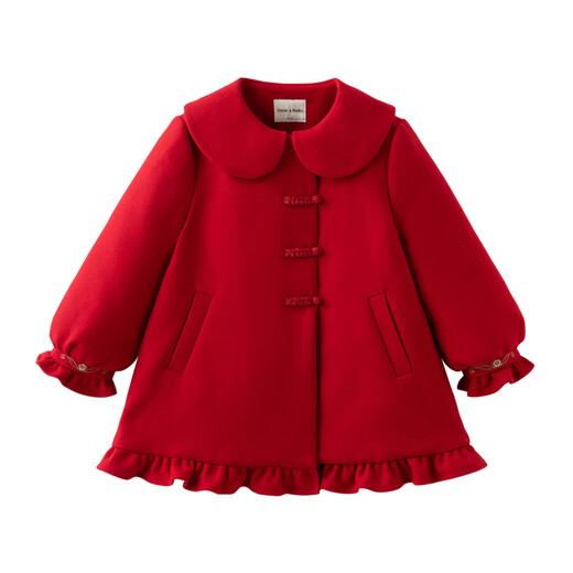 戴维贝拉（DAVE＆BELLA）中大童棉服2025冬装新款中国风女童色呢大衣小女孩棉衣儿童外套 海棠红【现货】 160 cm（建议身高150-160cm）