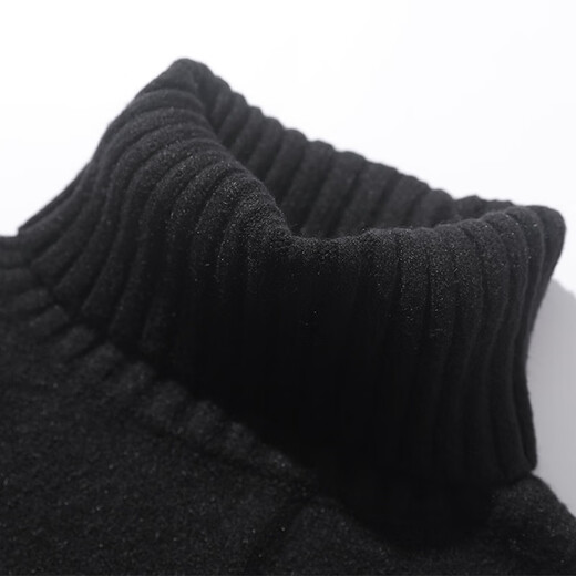 ROMON heavy-weight turtleneck sweater for men in autumn thickened warm sweater for middle-aged and young people solid color top base winter wear black 2XL